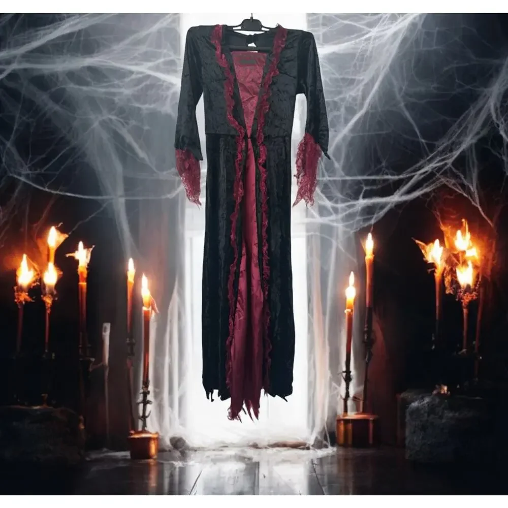 Girls Red & Black Wicked Sorceress Witch Vampira Dress Halloween Costume Sz 10